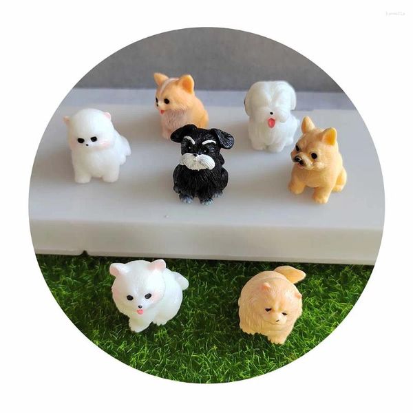 Garrafas sortidas de resina mini estatuetas de cachorro, ornamentos realistas de desenhos animados para cães, jardim de fadas, paisagem, acessórios de decoração de casa
