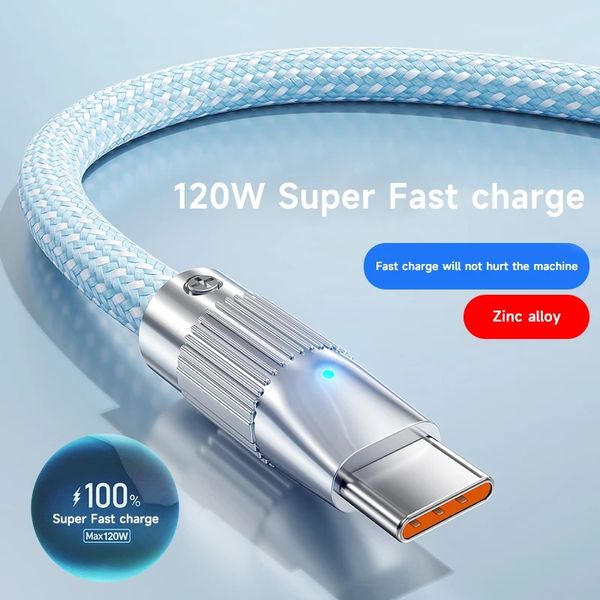 120 Вт, 6 А, кабель USB Type C для быстрой зарядки для Xiaomi Redmi Samsung Oneplus Honor OPPO, зарядное устройство для телефона, кабель USB C, прочный плетеный шнур 2 м/1,5 м/1 м