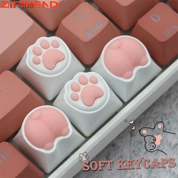 Teclados Teclados Zifriend Cute Cat Paw Keycaps para teclado mecânico Cherry MX Switch DIY Custom Key Cap Soft ABS Keycup Artisan Pink Color 60% YQ240123