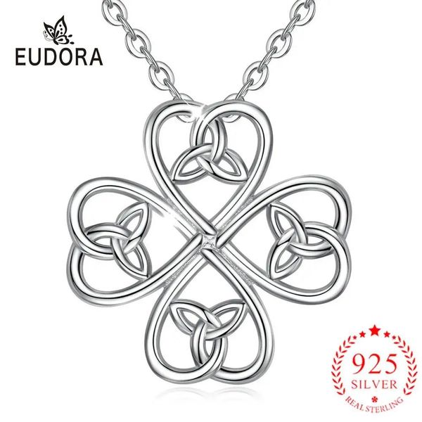 Anhänger EUDORA Neue 925 Sterling Silber Keltischer Knoten Kleeblatt Anhänger Blume Trinity Knoten Halskette viel Glück Dame Schmuck Hochzeitsgeschenke D128