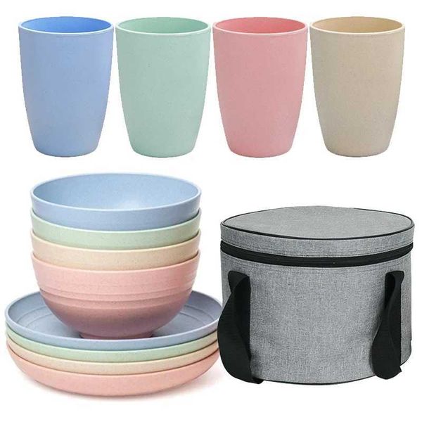 Cucina da campo Set di posate in paglia di grano Stoviglie ecologiche infrangibili Posate da cucina Piatti per bambini Stoviglie per bambini Stoviglie da campeggio YQ240123