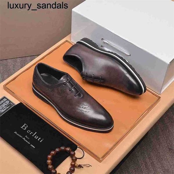 Oxford Berluti Handgefertigte Business-Kleid-Lederschuhe Bruti Herren hochwertige Kuh-Schuhe Business-Kleid-Schuhe Lässige Step-on-Lazy-HerrenschuheWQQ