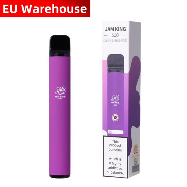 EU-Lager Vape Jam King 600 Puff Vape Pen Großhandel E-Zigaretten-Vapers Desechables 2 ml Vorgefüllte 550-mAh-Batterie Vapers Puffbar 2% 20 mg E-Zigaretten-Vapers