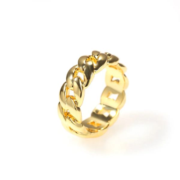 Модное однотонное позолоченное медное кольцо для мужчин и женщин с кубинским звеном, кольца с микро-цепочкой, кольца в стиле хип-хоп для пар