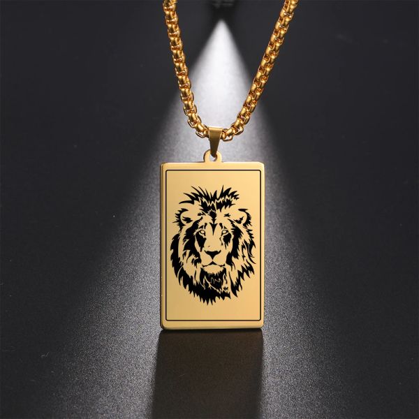 Nuovo stile animale capelli lunghi testa di leone ciondolo collana in oro giallo 14k per uomo moda catena di animali accessori per collana sospesa