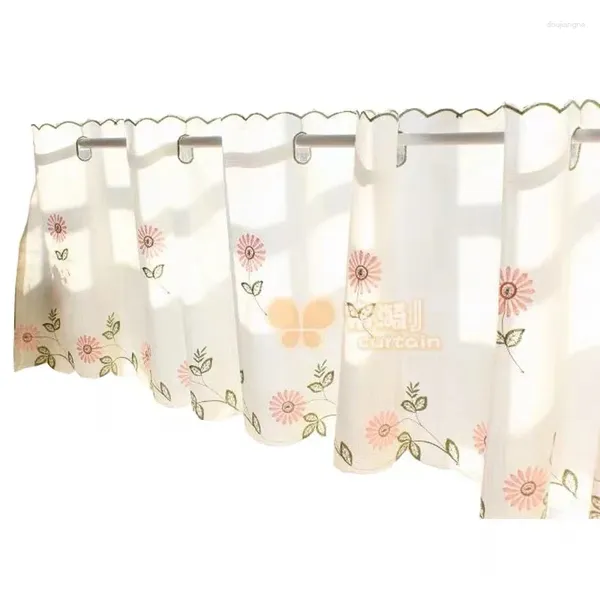 Perde Pembe Daisy Kısa Vintage Drapes Yatak Odası Valance Perde Mutfak Çiçeği için Pamuk Dolap Başlığı