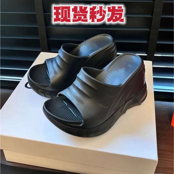 Shoes Home Thick Soled Slippers Women in the of 2023, Sponge Cake Height Increasing One Line Wearing Ultra-high Outside, Sloping Heel Sandals