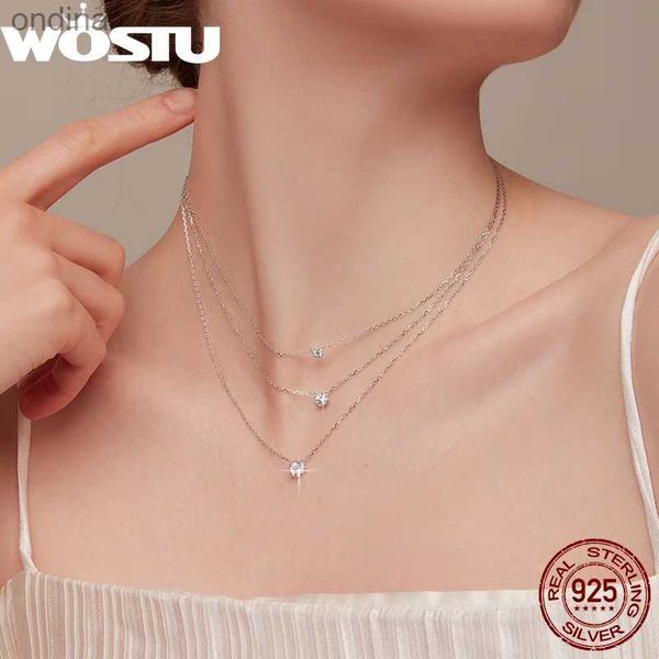 Collane con pendente WOSTU 925 Sterling Silver Wedding Jewerly Semplice Rotondo AAA Zircone Collane con pendente per le donne Cristallo Affascinante Ragazza Chocker YQ240124