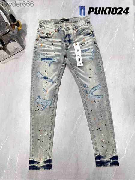 Lila Designer Herren Skinny Jeans Ripped Bike Slim Gerade Hosen Falten Mode Herren Trend Marke Retro Hip Hop High Street 0WM4