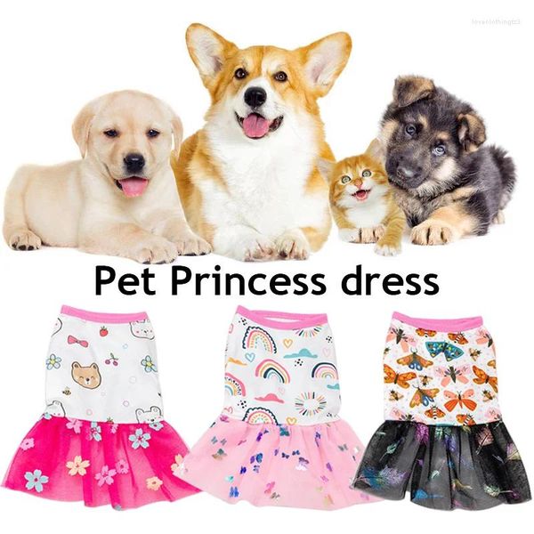 Vestuário para cães primavera verão vestido de renda impressão malha gato roupas design pet pequenos cães gatos filhote de cachorro saia