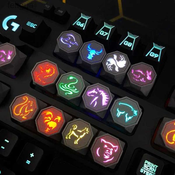 Tastiere Tastiere ECHOME Zodiaco cinese Keycap Luminescenza Artisan Keyboard Cap Custom Anime KeyCap per accessori tastiera meccanica YQ240123