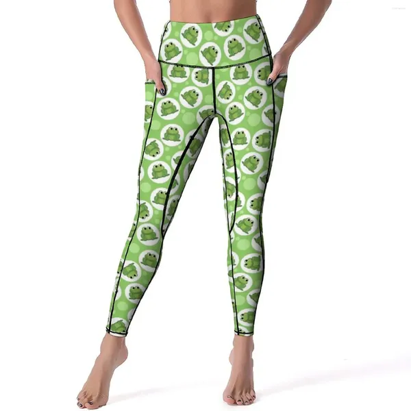 Женские леггинсы с милой зеленой лягушкой, милыми мультяшными лягушками, штаны для фитнеса, бега, йоги, модные леггинсы с эффектом пуш-ап, быстросохнущий дизайн