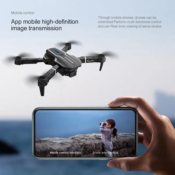 Drone UAV quadricottero E88: mantenimento dell'altitudine, decollo con un solo tasto, doppia fotocamera HD/singola fotocamera HD, acquisizione automatica, rilevamento di gravità, luci a LED. Il prodotto più conveniente.