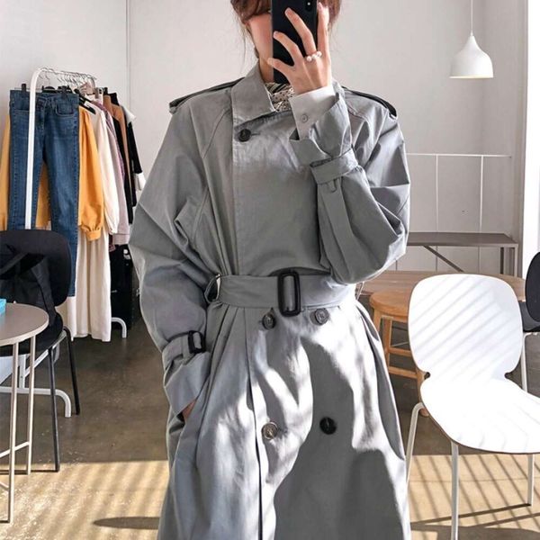 Novo japonês e coreano primavera e outono lazer fino ajuste cintura feminina wear longo solto algodão blusão para mulher jaqueta de inverno masculino casaco de camelo