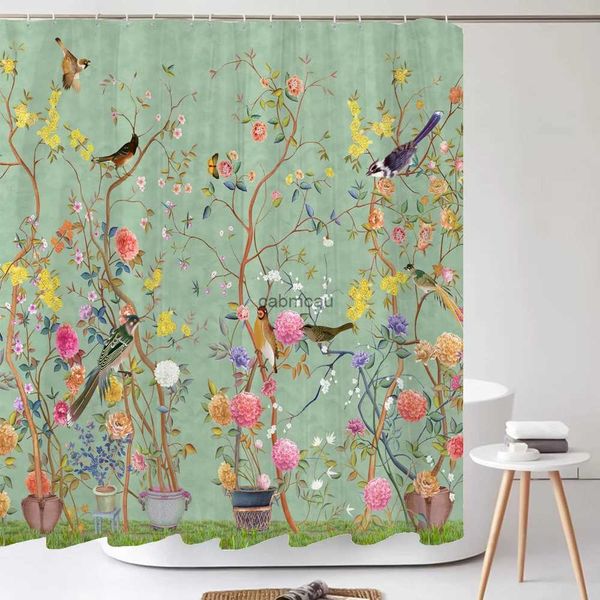 Cortinas de chuveiro 3d flores chinesas e pássaros à prova d'água tecido cortina de banheiro conjunto de cortinas antiderrapantes tapetes tampa de vaso sanitário tapete de banho