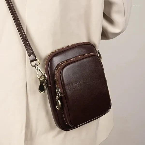 Abendtaschen Echtes Leder Handtasche für Frauen 2024 Trend Kleine Tasche Einfaches pflanzlich gegerbtes Rindsleder Handy Umhängetasche Schulter