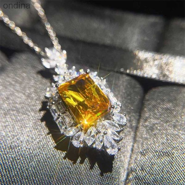 Colares Pingente Huitan Espumante Amarelo Cubic Zirconia Colar Mulheres Festa de Aniversário de Casamento Acessórios de Luxo Presente Na Moda Jóias Drop Ship YQ240124