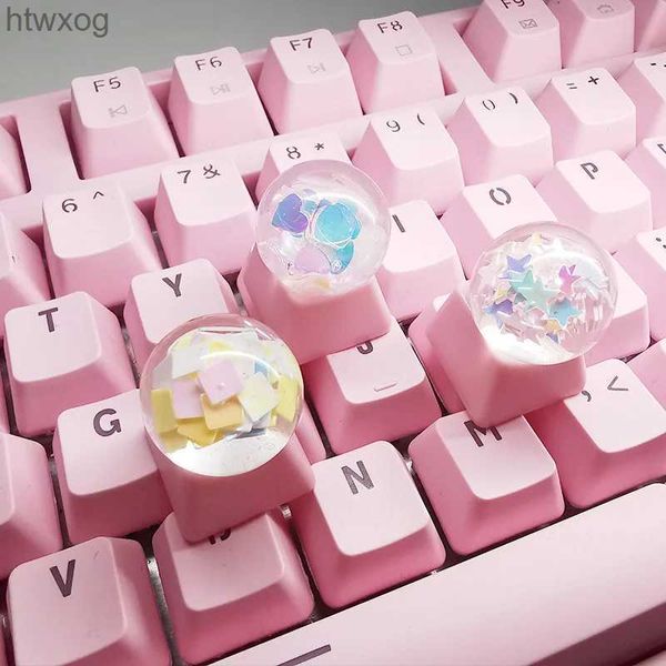 Tastaturen, Kristallkugel, mechanische Tastatur, Tastenkappen, Persönlichkeit, transparent, quadratisch, handgefertigt, benutzerdefinierte rosa Kirsche MX, niedliche DIY-Tastaturkappen YQ240123