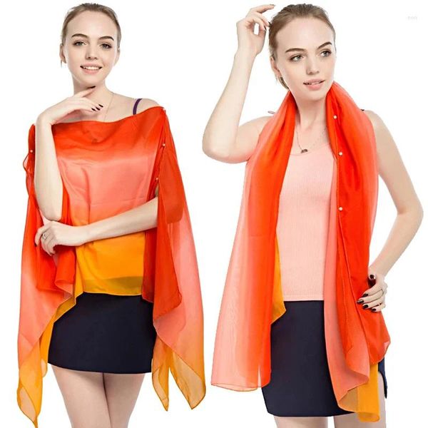 Lenços verão proteção solar xale gradiente cor chiffon cardigan blusa respirável praia bikini cobrir ao ar livre ciclismo viagem envoltórios