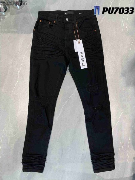 Jeans skinny da uomo firmati pantaloni dritti slim da bici strappati viola piega tendenza moda marchio retrò hip hop street 38 Kypj