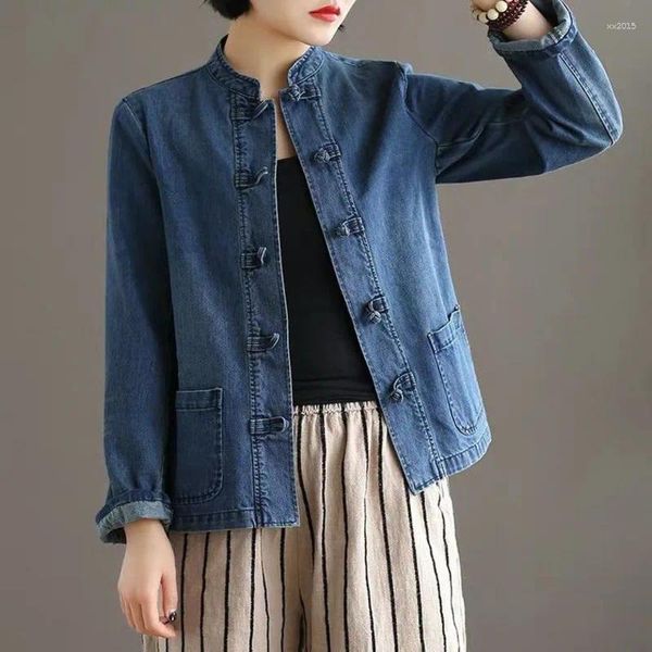 Kadın Ceketleri Vintage Nakış Denim Ceket 2024 İlkbahar Yaz Retro Etnik Stil Düğmesi Günlük Kot 5xl