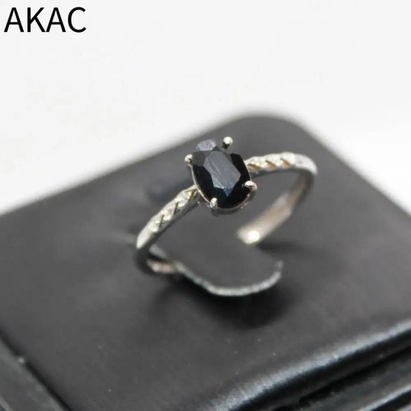 Ringe AKAC Ring aus 925er Sterlingsilber mit natürlichem schwarzen Spinell, Steingröße ca. 5 x 7 mm, zufällig ausgewählt