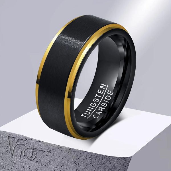 Bands Vnox 8 mm Wolfram-Eheringe für Männer, kratzfestes Fingerband mit mattierter Oberfläche, schwarz-blauer einfacher einfacher männlicher Bräutigam-Ring