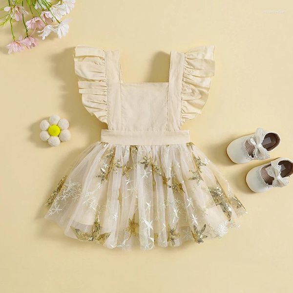 Mädchen Kleider Kleinkind Baby Mädchen Ärmel Kleid Süße Layered Tüll Säugling Sommer Pailletten Sterne Binden Rückenfreies Tutu Outfits