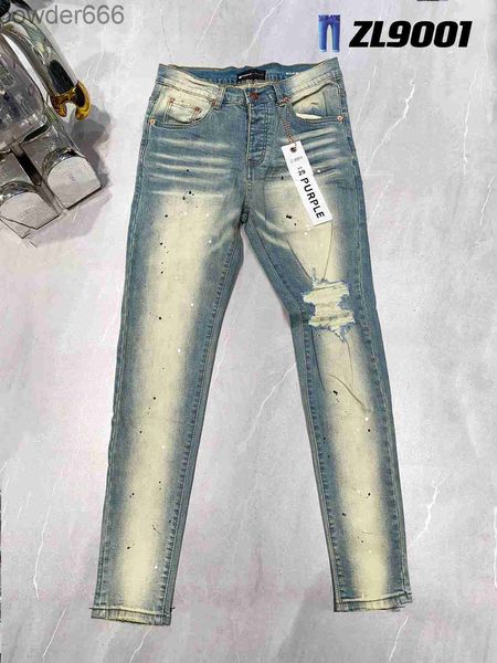 Jeans skinny da uomo firmati viola Jeans strappati da bici Pantaloni dritti slim Piega Moda Uomo Tendenza Marchio Retro Hip Hop High Street 27 XWIN