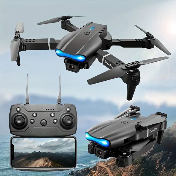 Drone E99 equipado com câmera HD WiFi FPV HD Quadricóptero de controle remoto dobrável duplo com função de retenção de altitude, aeronave não tripulada acessível interna e externa