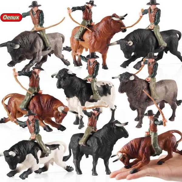 Aktionsspielfiguren Oenux Bauernhoftiere Stierkampf Cowboy Simulation Geflügel Rinder Kalb Bull OX Actionfiguren Sammlung PVC Modell Spielzeug Kinder Geschenk