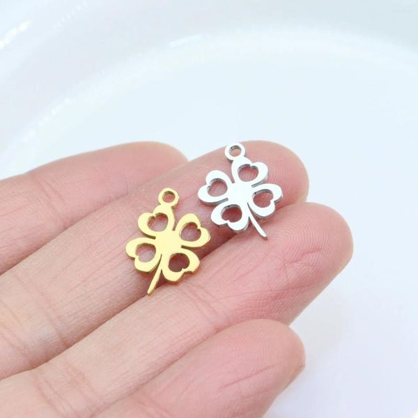 Charms 10pcs Paslanmaz çelik yonca ayna cilalı kızın cazibesi kolye diy kolye küpe bilezikleri vakum kaplamalı su geçirmez