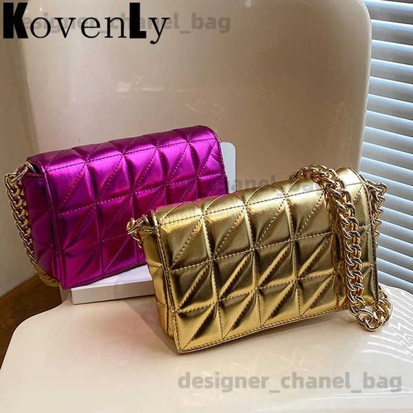 Umhängetaschen Mode 2023 Neue Frau Taschen Gesteppte Umhängetaschen Für Frauen Shiny Gold Handtasche Metall Kette Kleine Einzelne Schulter Tasche T240123