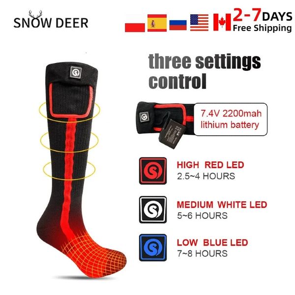 Snow deer inverno aquecido meia bateria recarregável meia feminina aquecimento elétrico meias de esqui esportes homem térmico com pé mais quente 240123