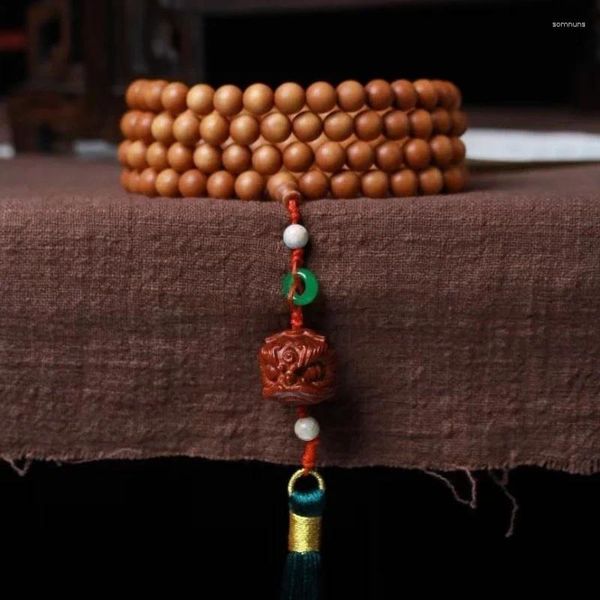 Link-Armbänder, authentisches indisches Laoshan-Sandelholz-Armband, 108 buddhistische Kunsthandwerke, alte Materialien, Vintage-Stretch-Gebetsperlen