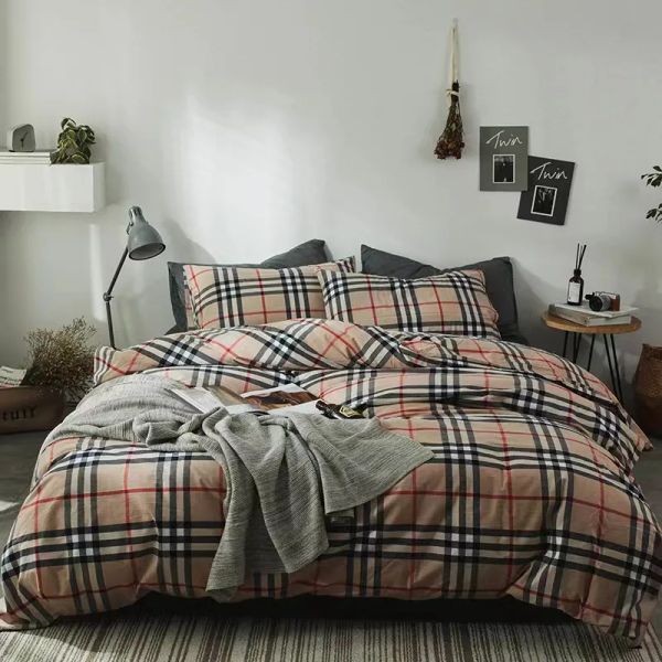 Дизайнерские комплекты постельного белья Классические элегантные полосатые постельные принадлежности Простыня в клетку 4 шт. Одеяло комплект наволочки роскошные украшения для спальни