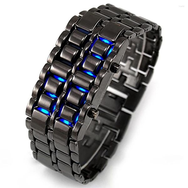 Relógios de pulso 2024 estilo de moda ferro samurai pulseira de metal relógio LED digital hora montre eletrônico relogio feminino