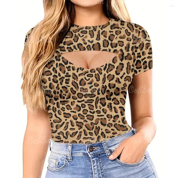 Camisetas femininas verão topos 3d impresso leopardo impressão padrão o-pescoço de manga curta camiseta moda sexy pulôver casual wear 2024