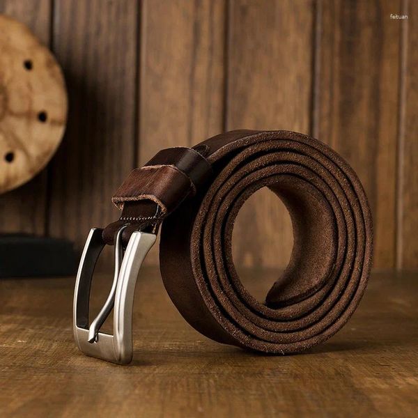 Cinture Cintura in pelle fatta a mano da uomo con fibbia ad ardiglione conciata al vegetale Abbigliamento da lavoro casual da uomo Cowboy occidentale 4 cm