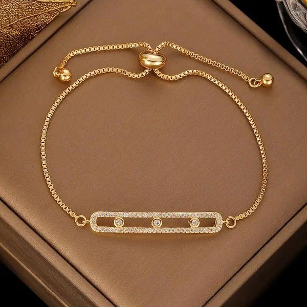 Braccialetti a maglie UILZ moda semplice Cz zirconi catena a forma di graffetta per donne ragazze carino braccialetto color oro gioielli da festa