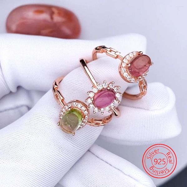 Anéis de cluster Hoyon 18k ouro natural verde turmalina gemstone incrustado diamante feminino rosa anel moda simples jóias de casamento presente