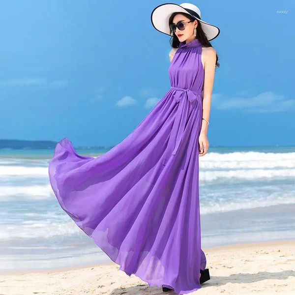 Abiti casual Abito ultra lungo alla caviglia 2024 Gonna da spiaggia resort taglie forti in chiffon di puro colore bohémien Super Fata