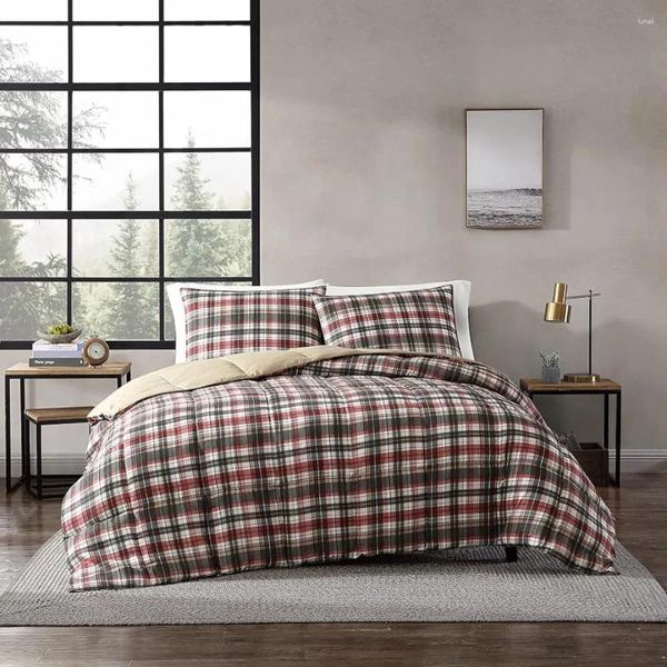 Conjuntos de cama Decoração de casa para meses mais frios conjunto de linho reversível xadrez alt down com correspondência shams consolador frete grátis