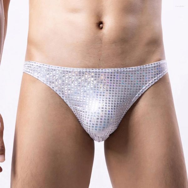 Cuecas homens u convexo boxer briefs brilhantes lantejoulas roupa interior gloss cintura baixa troncos bolsa macia lingerie lingeres calcinha