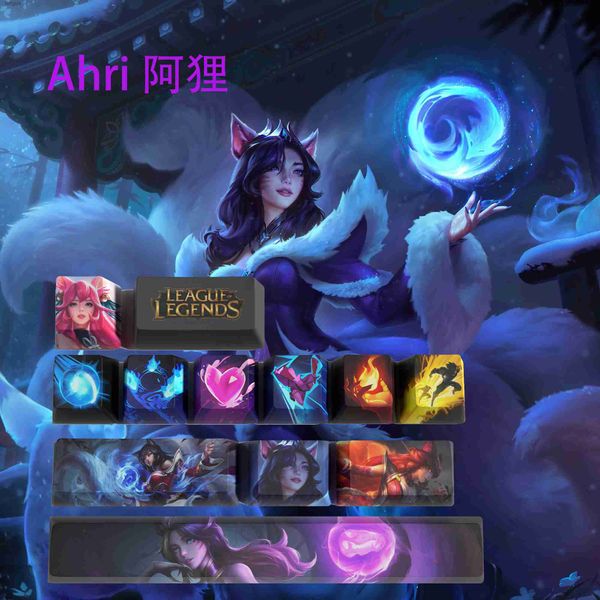 Tastaturen, Tastaturen, Ahri-Tastenkappen, League of Legends-Tastenkappen, Spiele-Tastenkappen, OEM-Profil, 12 Tasten, PBT-Farbstoff-Sub-Tastenkappen YQ240123