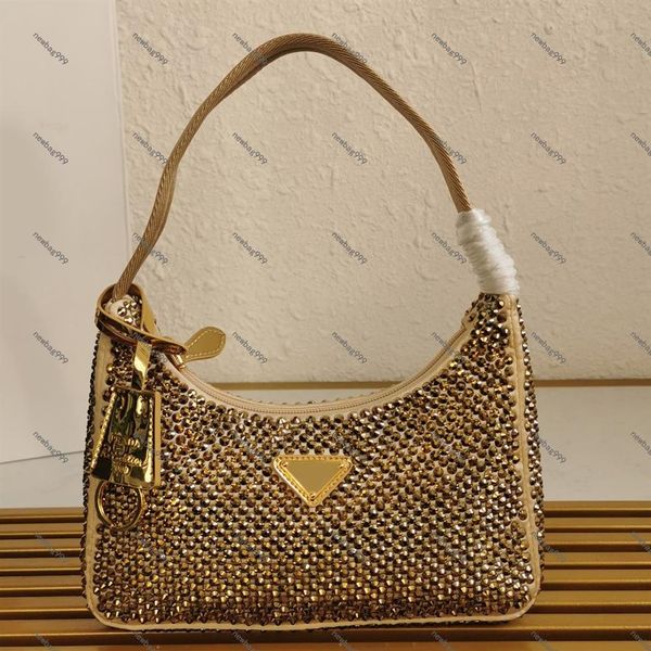 2023 Nuovo Gold Flash Diamond Borsa Hobo Drano Borsa Hobo Effetto di Blingling Under Night Light 10A Top Tier Specchio di qualità Donne250f