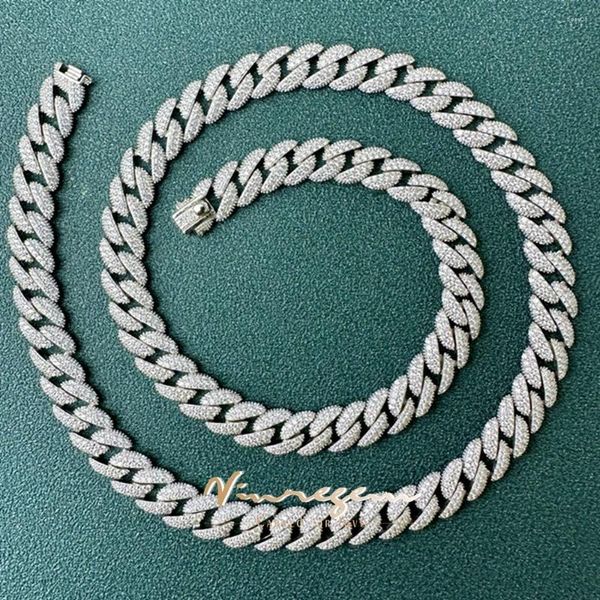 Ciondoli Vinregem Lab creato pietra preziosa zaffiro 8,8 MM Miami Collane a catena cubana Gioielli hip hop in argento sterling 925 placcati oro 18 carati