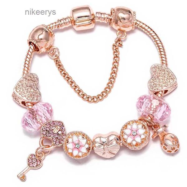 Top Quality Rose Gold Silver Charm Beads Murano Vidro Rosa Locker Coração Cristal Borboleta Serve Encantos Europeus Pulseiras Cadeia de Segurança Jóias DIY Mulheres 4LN1