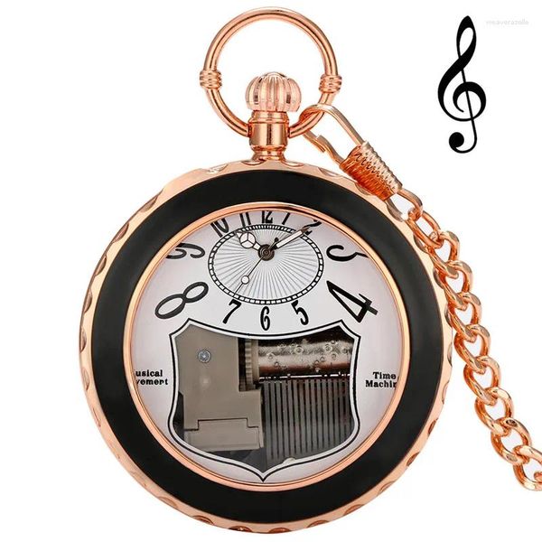 Taschenuhren Rose Gold Merry Christamas Musikuhr Weihnachten FOB Uhr Quarzwerk Männer Frauen Anhänger Kette Leuchtzeiger