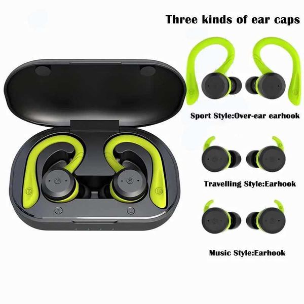 Auricolari per telefono cellulare IPX7 Auricolare wireless impermeabile Auricolare Bluetooth Dual Wear Style Sport Running Cuffie stereo Tempo di riproduzione prolungato Auricolari con microfono J240123